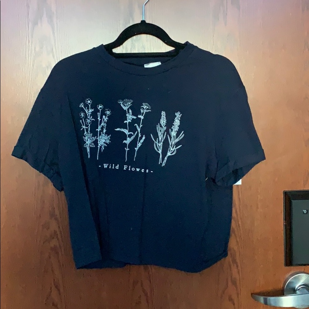 Wild Flowers cropped T-shirt (Navy)